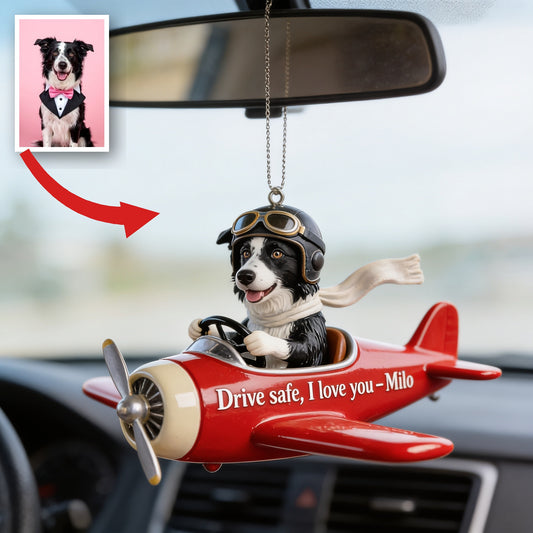 Custom Photo Border Collie Pilot Car Ornament Dog Lover Pet Mom Gift
