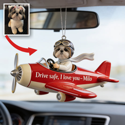 Custom Photo Fluffy Shih Tzu Pilot Car Ornament Pet Lover Gift