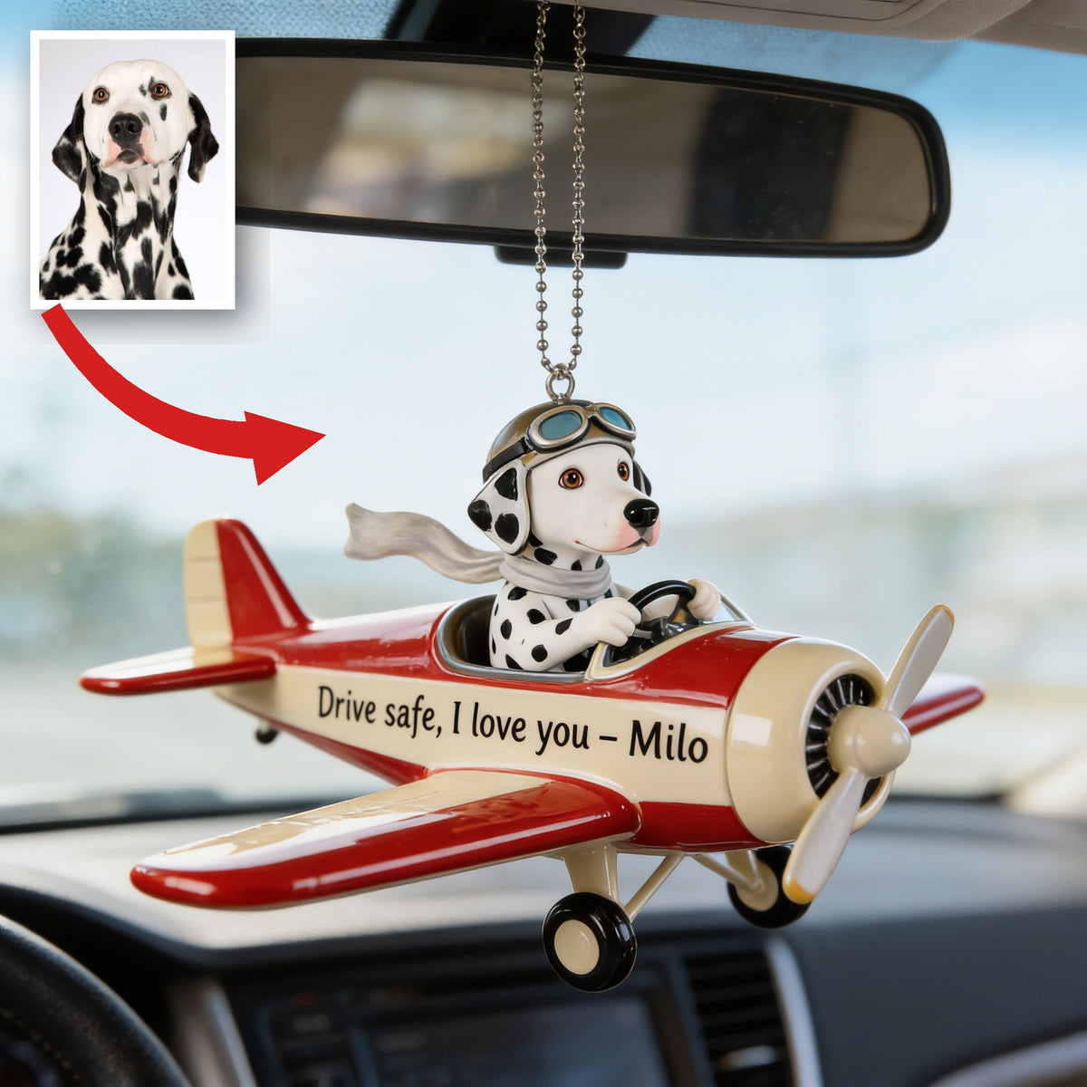 Custom Photo Black and White Spotted Dalmatian Car Ornament Dog Lover Gift