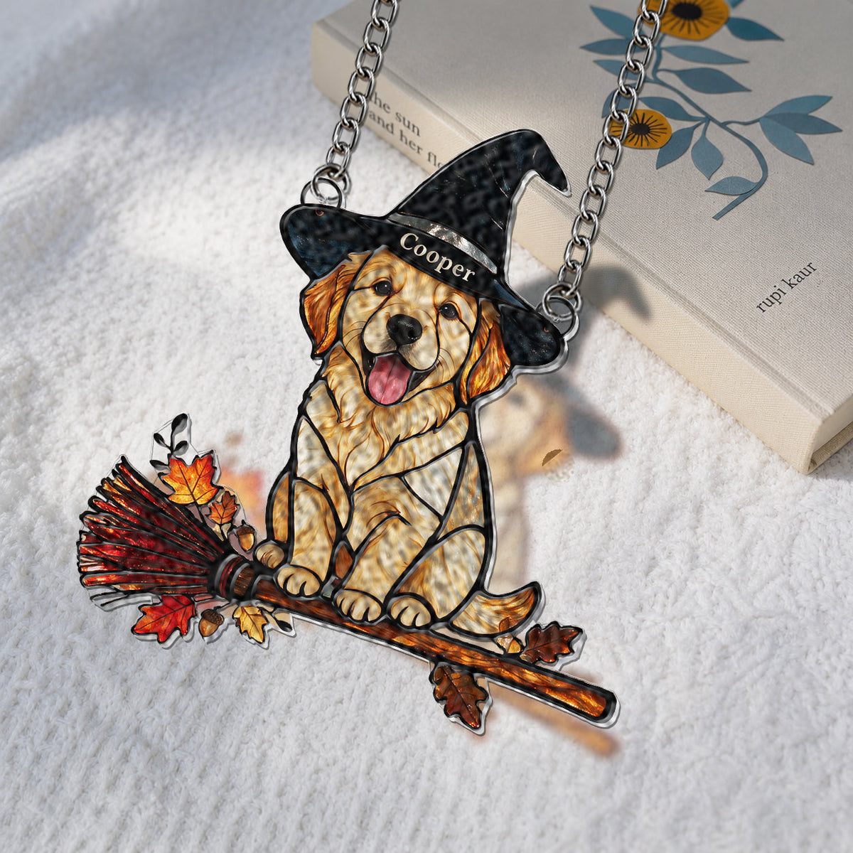 Personalized Halloween Tan and White Pembroke Welsh Corgi 3D Printed Glass Suncatcher