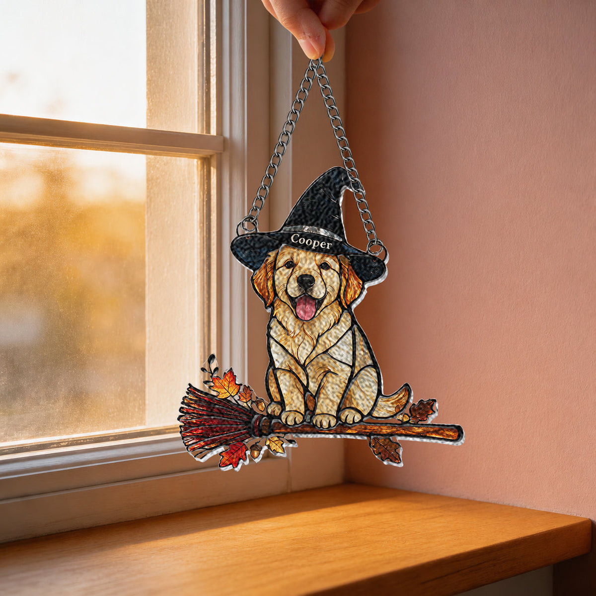 Personalized Halloween Yellow Labrador Retriever 3D Glass Suncatcher