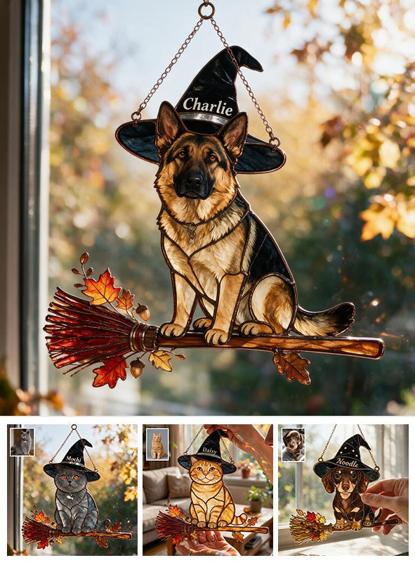 Personalized Halloween Black and Tan Adult German Shepherd 3D Glass Suncatcher Decor Gift