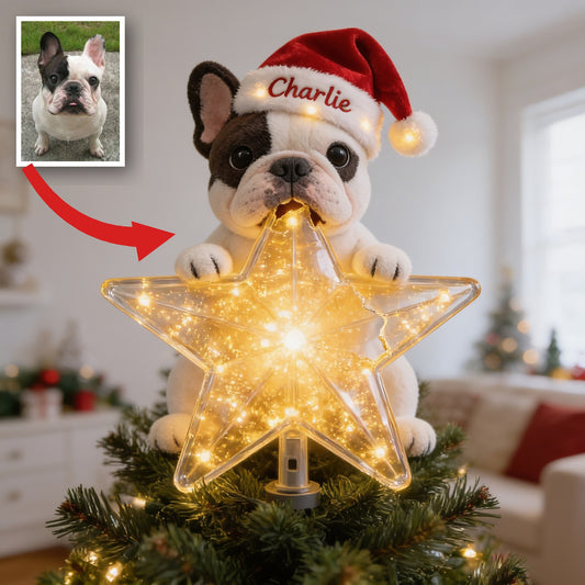 Personalized Christmas Black and White French Bulldog LED Tree Topper Dog Lover Gift