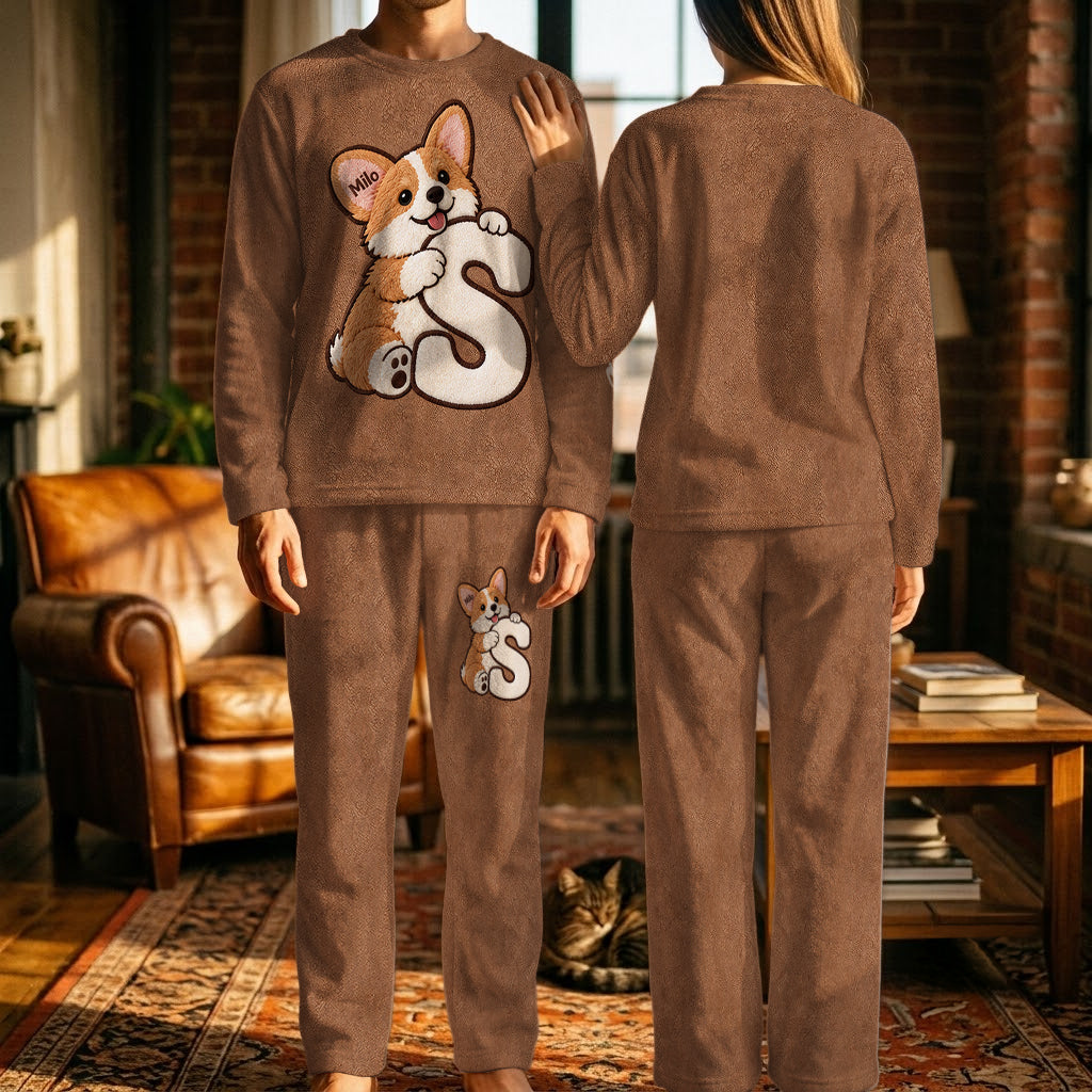Personalized Black and White Border Collie Fleece Lounge Set Dog Lover Gift