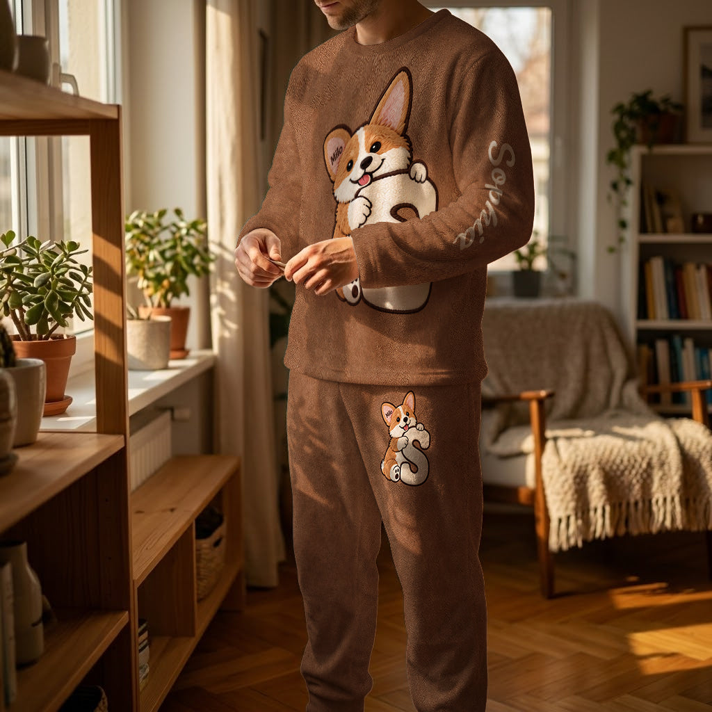 Personalized Tan and White Pembroke Welsh Corgi Fleece Lounge Set Dog Lover Gift