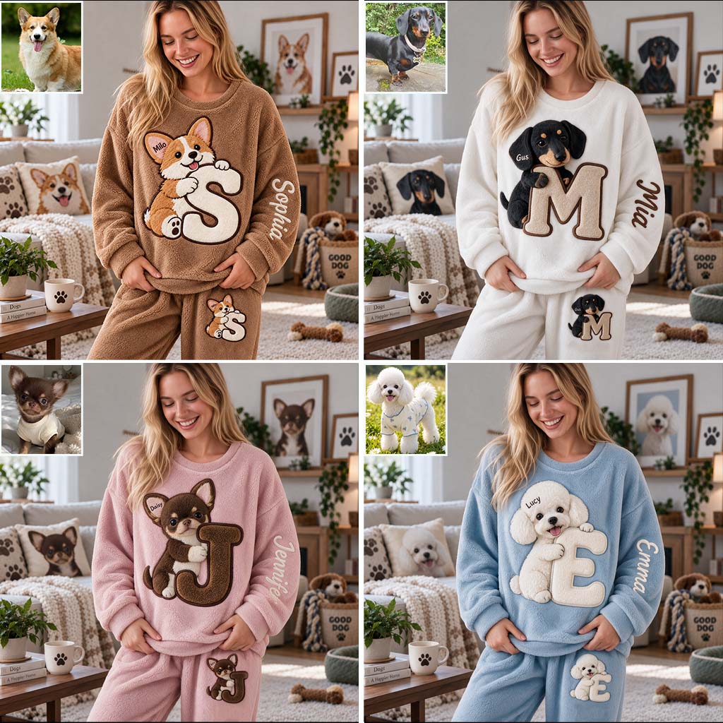 Personalized Adult Curly Fur Poodle Fleece Lounge Set Dog Lover Gift