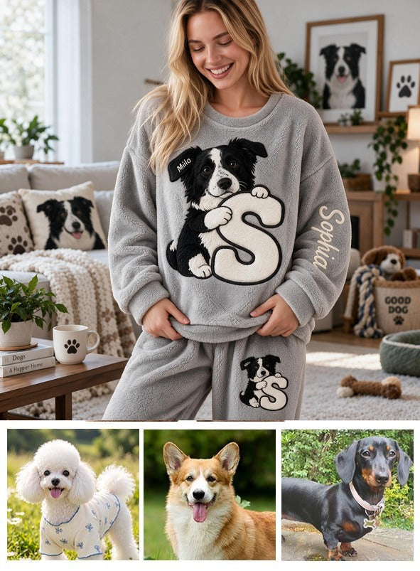 Personalized Black and White Border Collie Fleece Lounge Set Dog Lover Gift