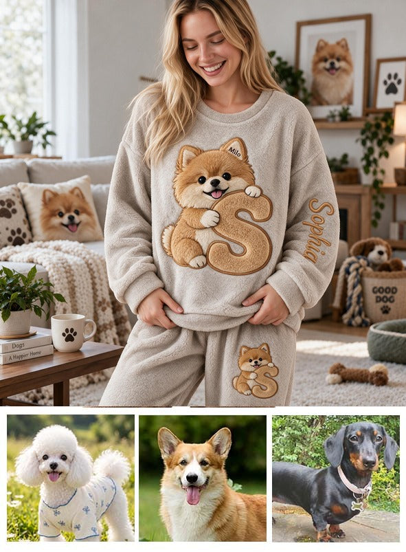 Personalized Fluffy Golden Tan Pomeranian Fleece Lounge Set