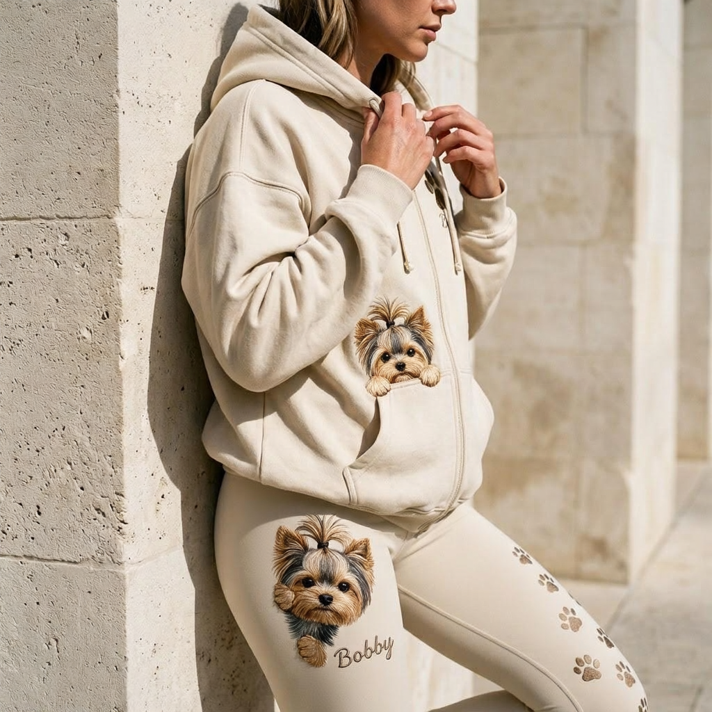 Personalized Adult Curly Coat Poodle Zip Hoodie & Leggings Set Dog Owner Loungewear