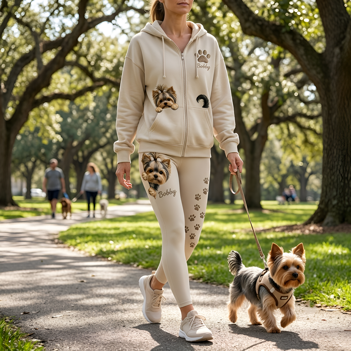 Personalized Fluffy Golden Tan Pomeranian Zip Hoodie & Leggings Loungewear Set