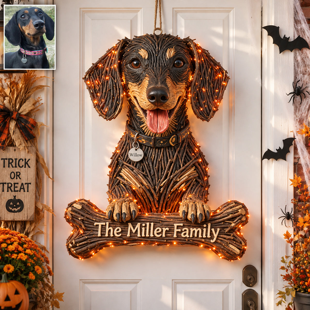 Personalized Halloween Fluffy Golden Tan Pomeranian LED Light Acrylic Sign