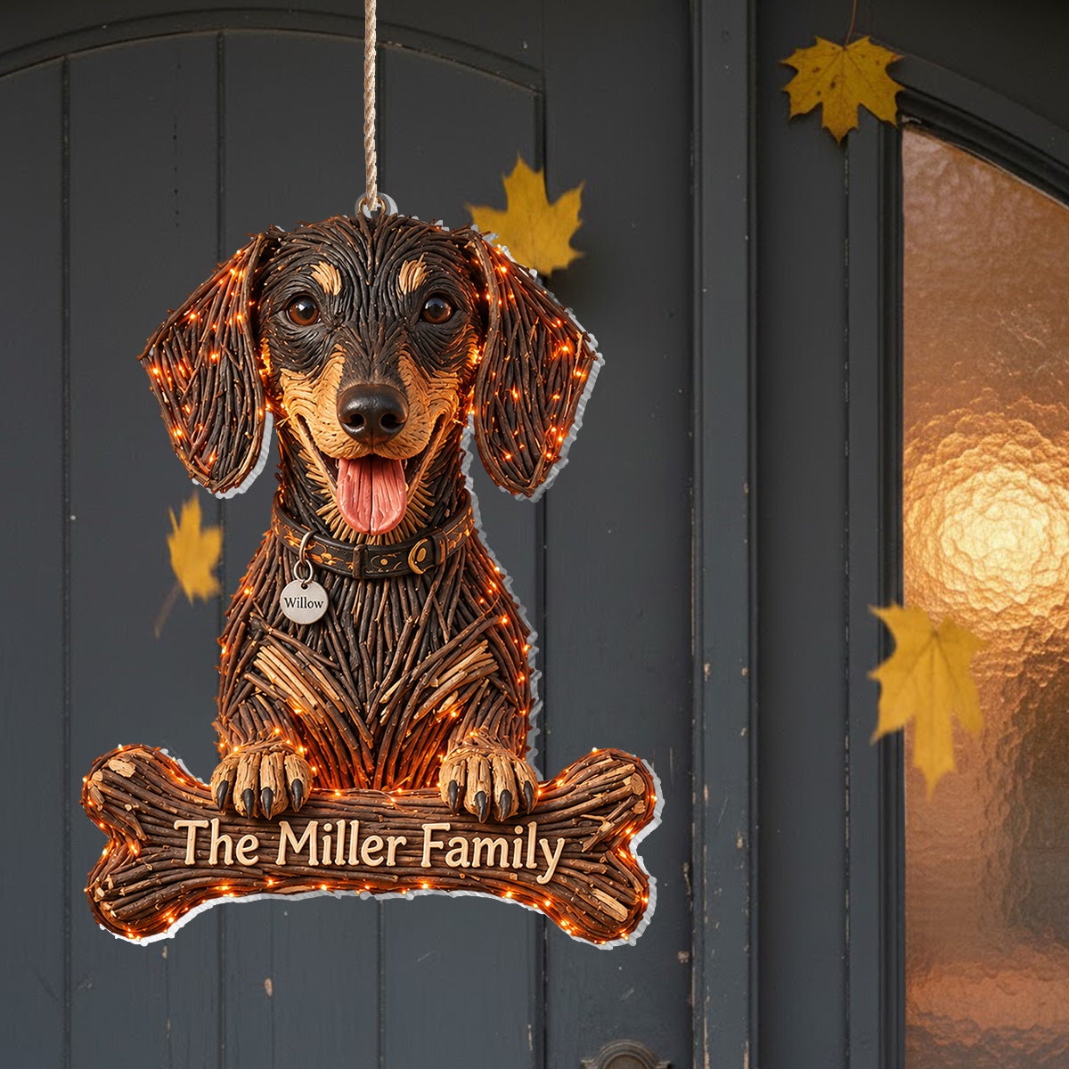 Personalized Halloween Black and Tan Dachshund Puppy LED Light Acrylic Sign