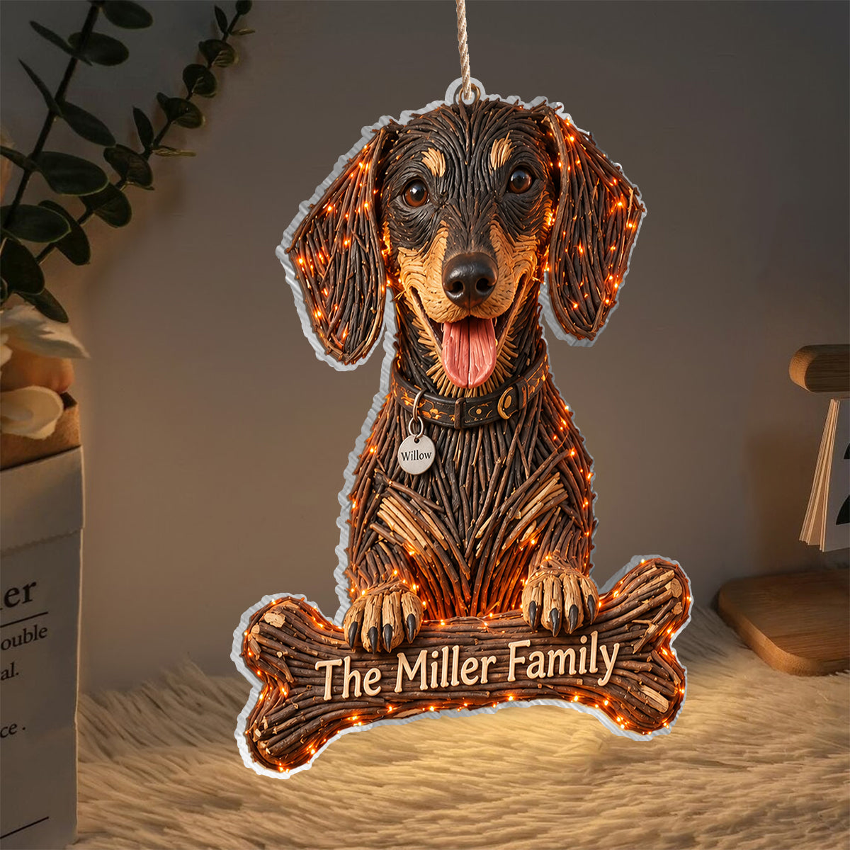 Personalized Halloween Black and Tan Dachshund Puppy LED Light Acrylic Sign