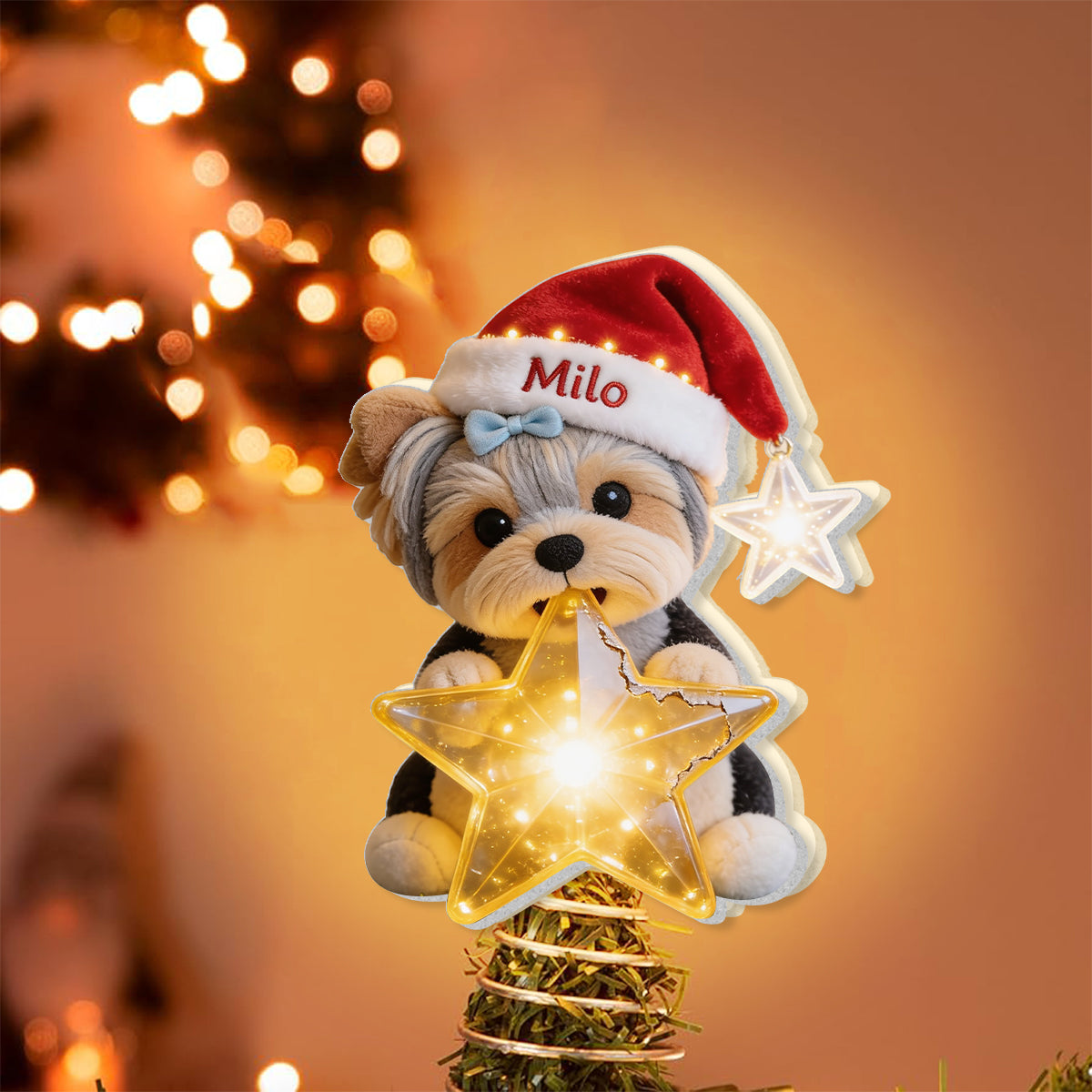 Personalized Christmas Fawn Pug Puppy LED Light Tree Topper Dog Lover Gift