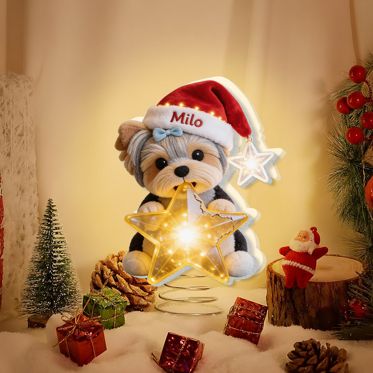 Personalized Christmas Black and Tan Dachshund Puppy LED Light Tree Topper Dog Lover Gift
