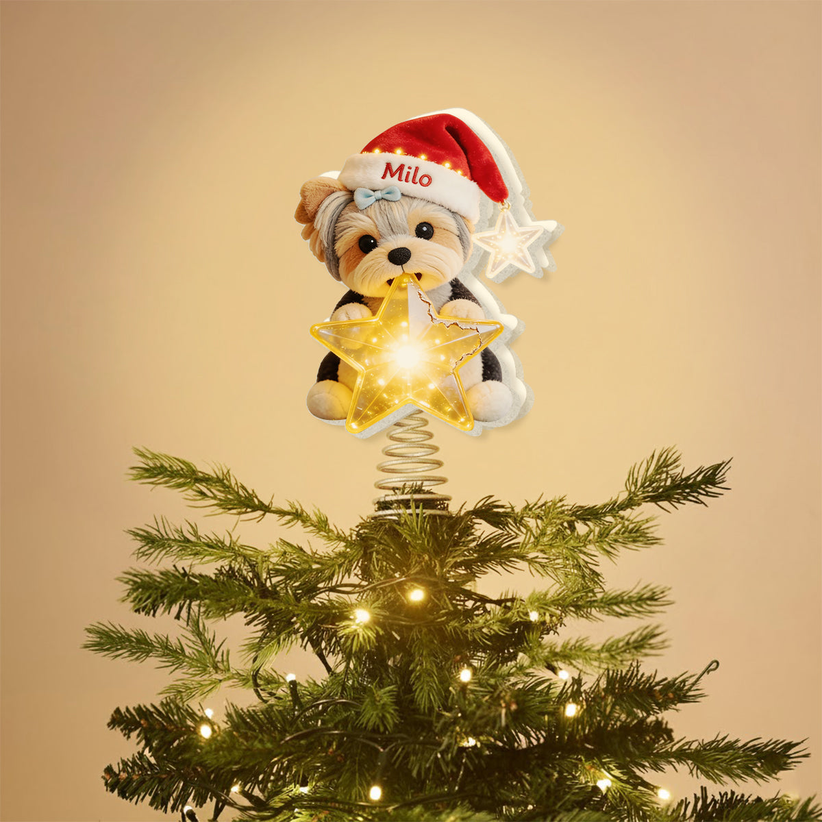 Personalized Christmas Black and Tan Rottweiler LED Light Tree Topper Dog Lover Gift