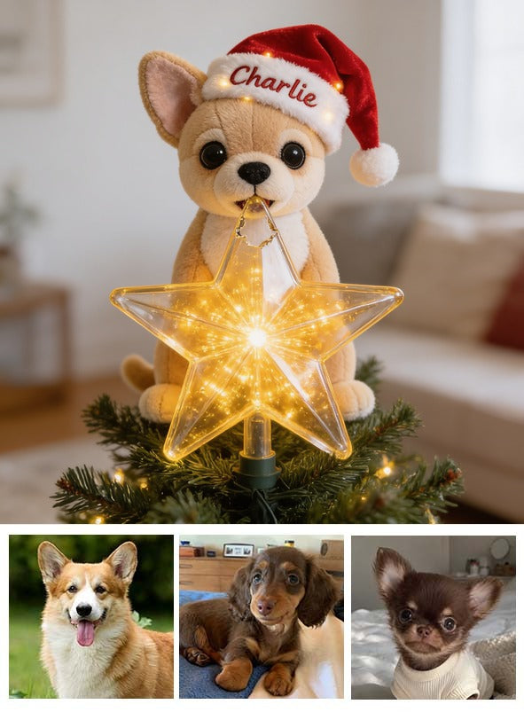 Personalized Christmas Fawn White Chihuahua Puppy LED Light Tree Topper Dog Lover Gift