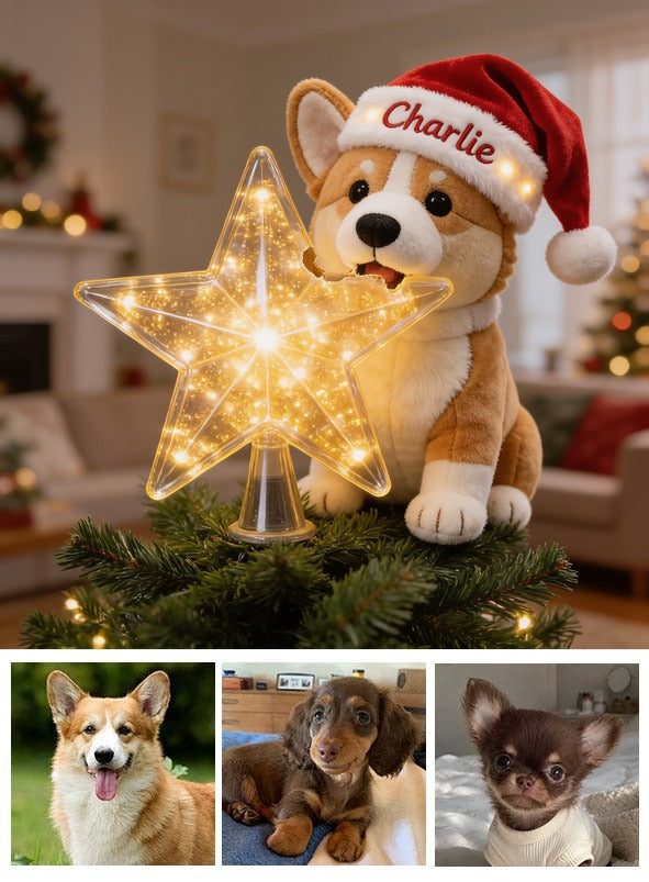 Personalized Christmas Tan & White Pembroke Welsh Corgi LED Light Tree Topper Dog Lover Decor