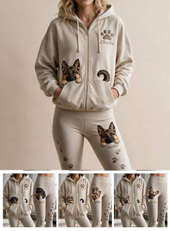 Personalized Black and Tan German Shepherd Zip Hoodie & Leggings Loungewear Set Dog Owner Gift