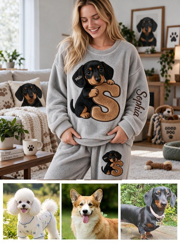 Personalized Black and Tan Dachshund Puppy Fleece Lounge Set Dog Lover Gift