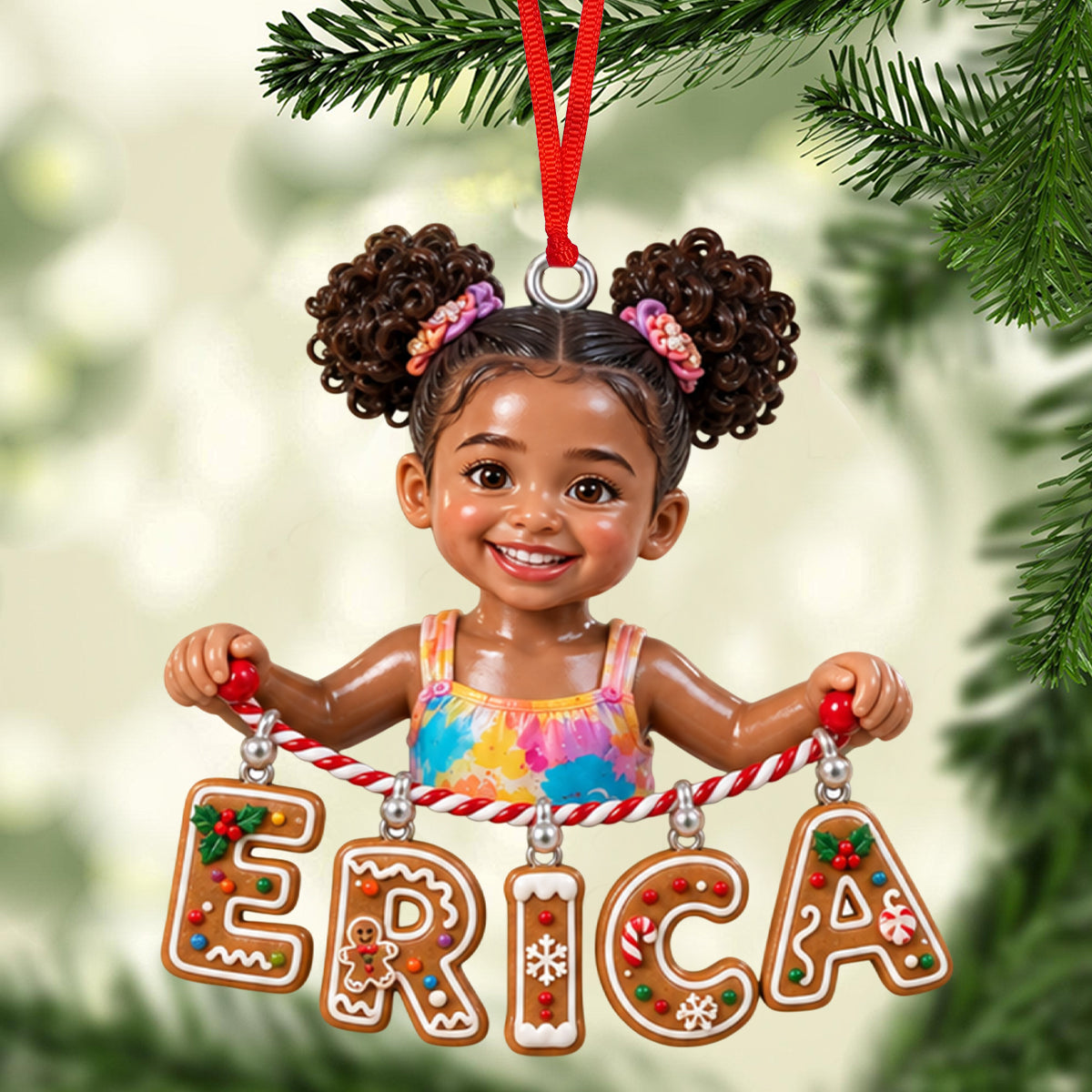 Personalized Black Little Boy Name Ornament Dinosaur Gift for Son Grandson Nephew