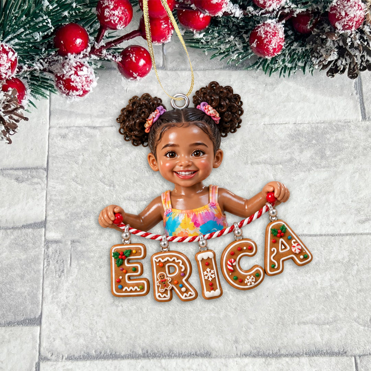 Personalized Black Little Boy Name Ornament Dinosaur Gift for Son Grandson Nephew