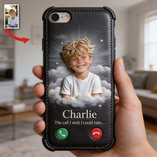 Personalized Little Boy Memorial Leather Phone Case Keepsake Gift