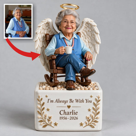 Personalized Older Latina Woman Grandma Memorial LED Light Ceramic Pot