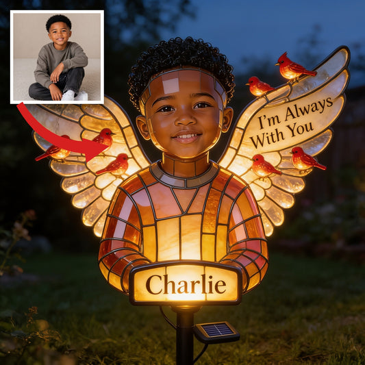 Personalized Black Little Boy Memorial Garden Solar Light Sympathy Gift