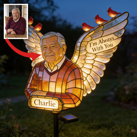 Personalized Older Latino Man Grandpa Memorial Solar Garden Light