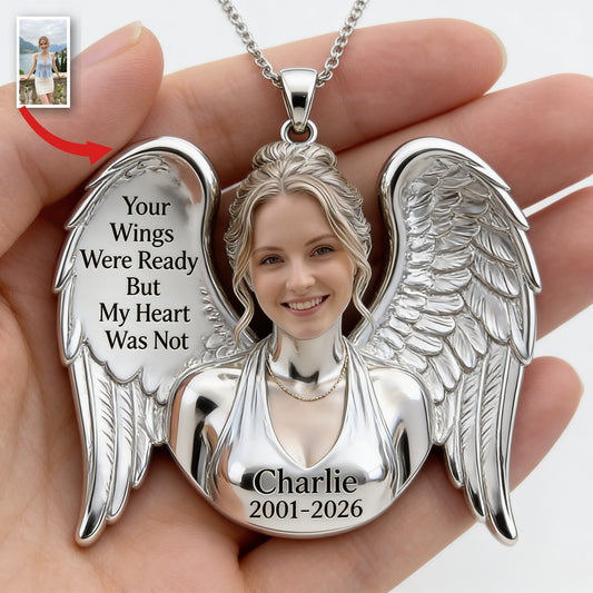 Personalized Memorial Winged Woman Metal Pendant Necklace Keepsake