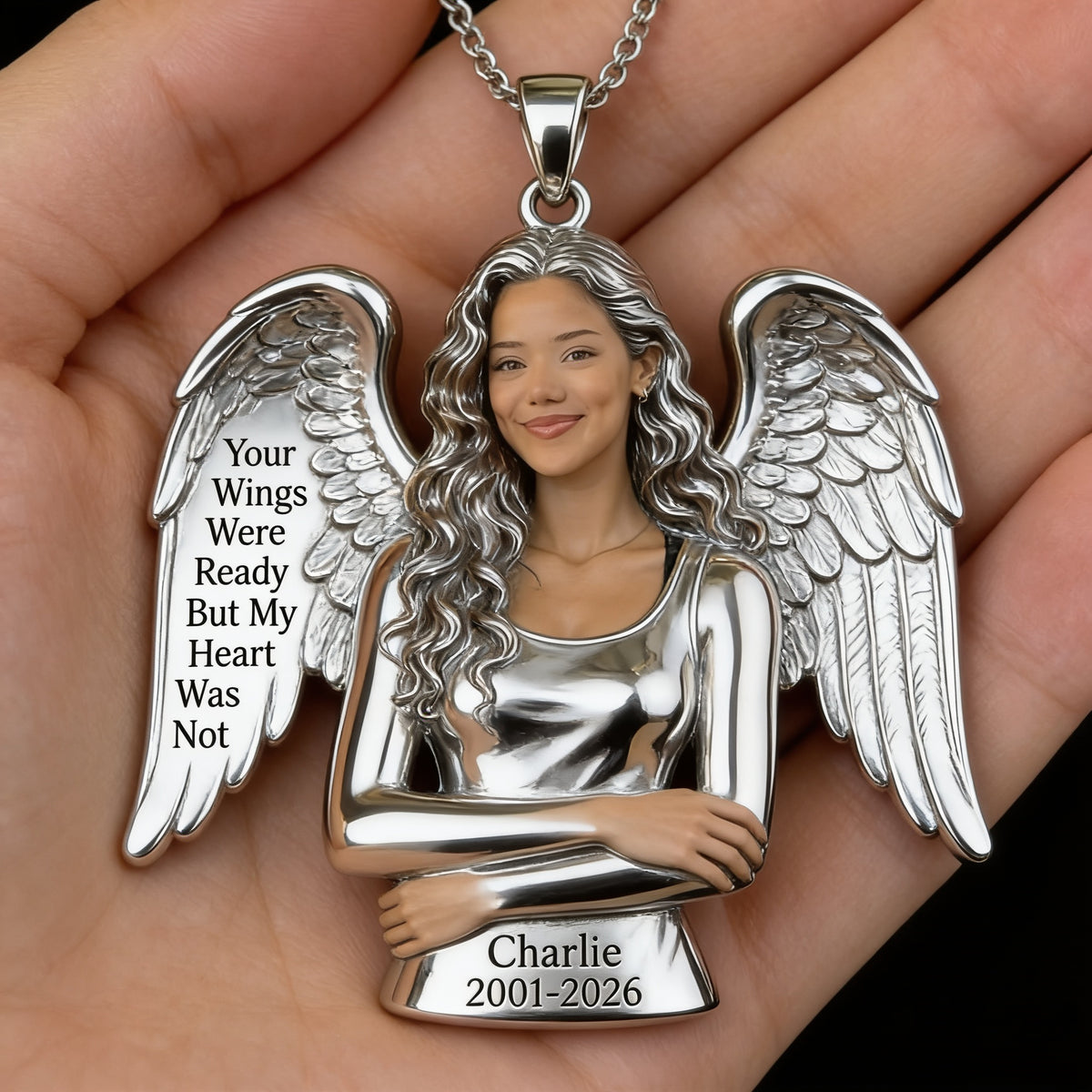 Personalized Latina Woman Memorial Angel Pendant Necklace
