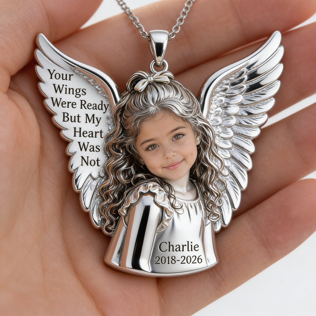 Personalized Latina Little Girl Memorial Angel Pendant Necklace