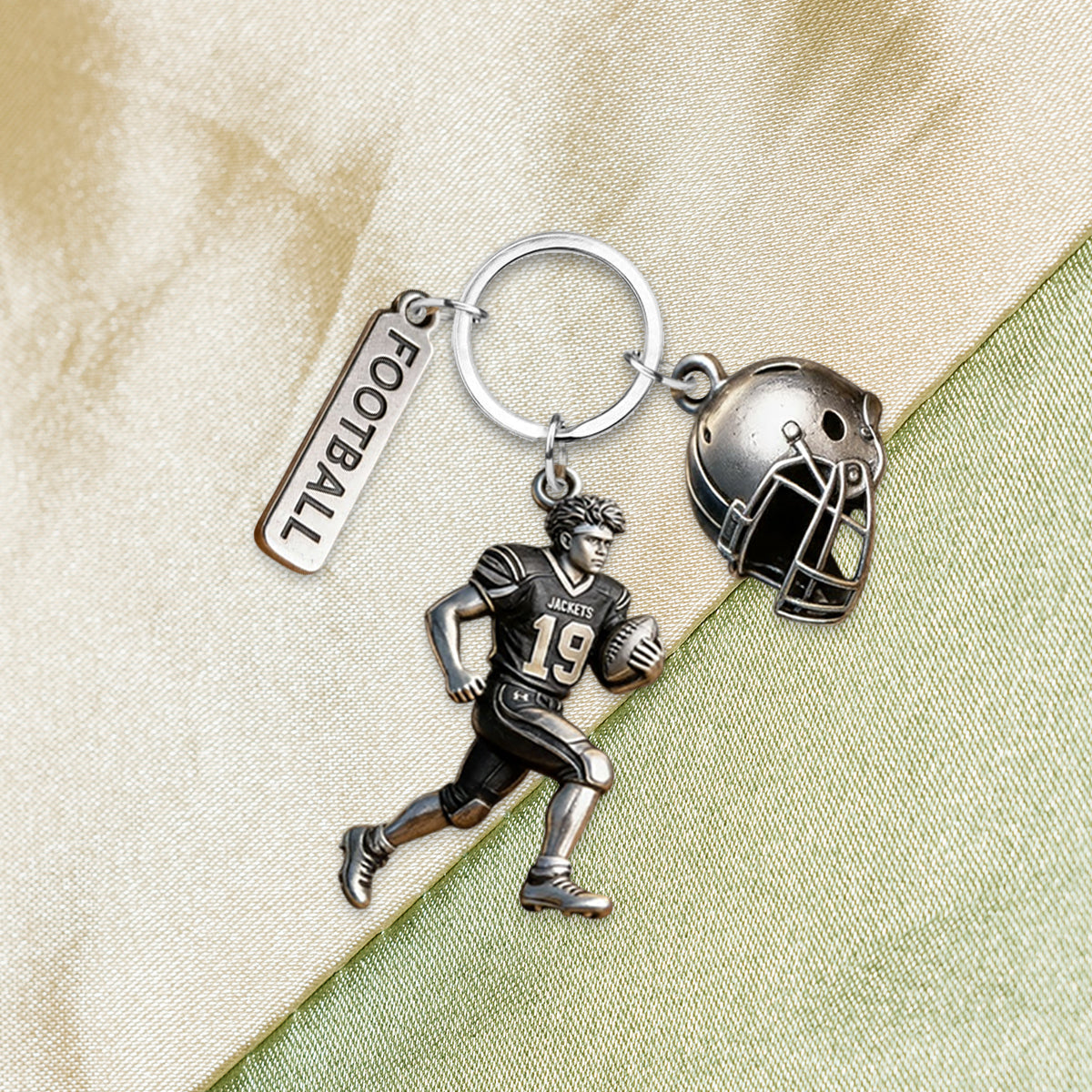 Personalized Black Youth American Football Player Keychain With Charms