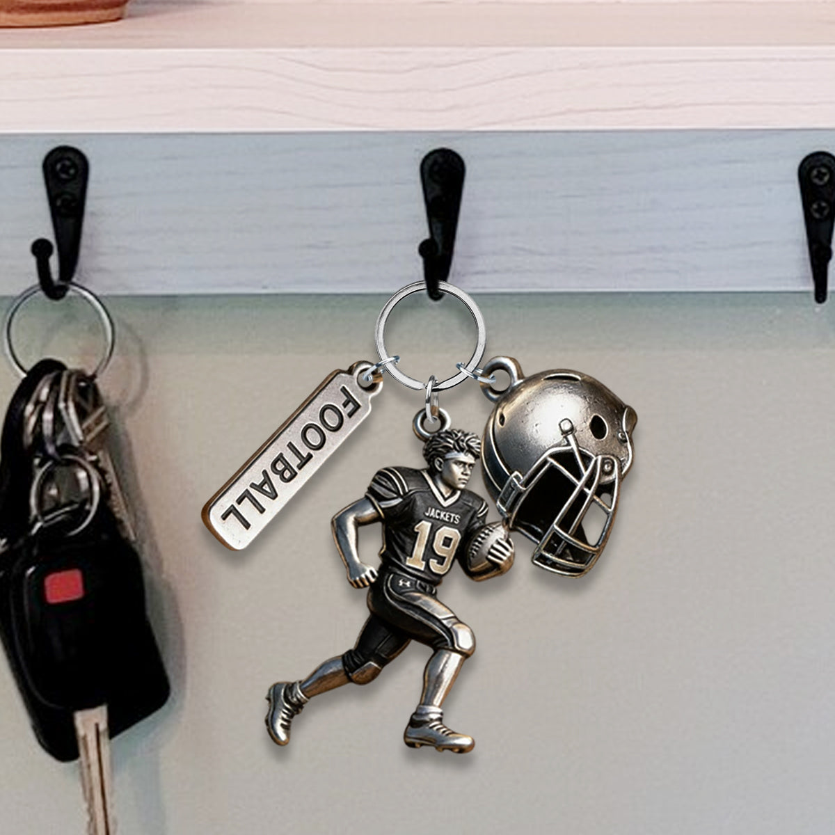 Personalized Adult American Football Player Keychain With Charms Football Fan Gift