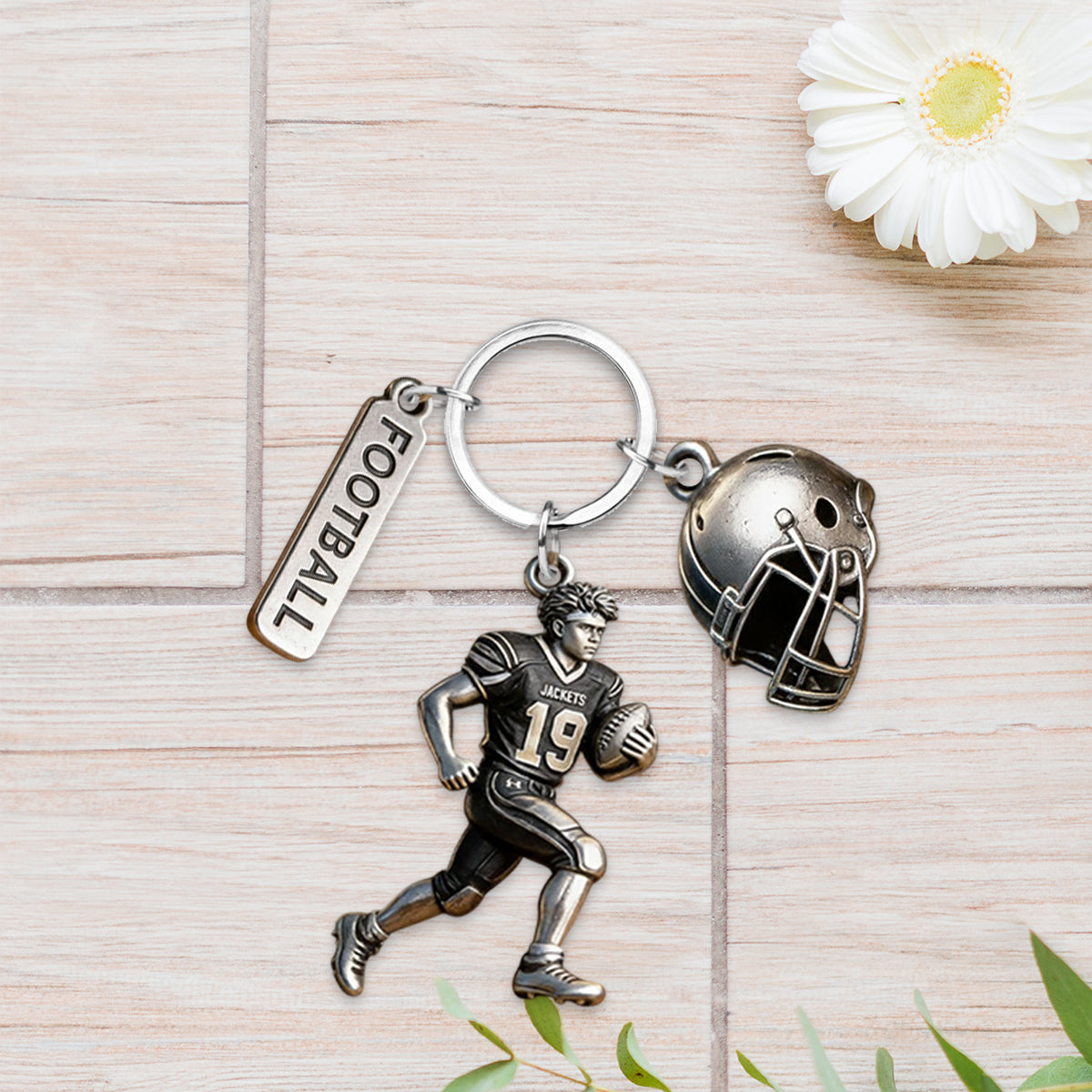 Personalized Black American Football Player Keychain with Charms Football Fan Gift