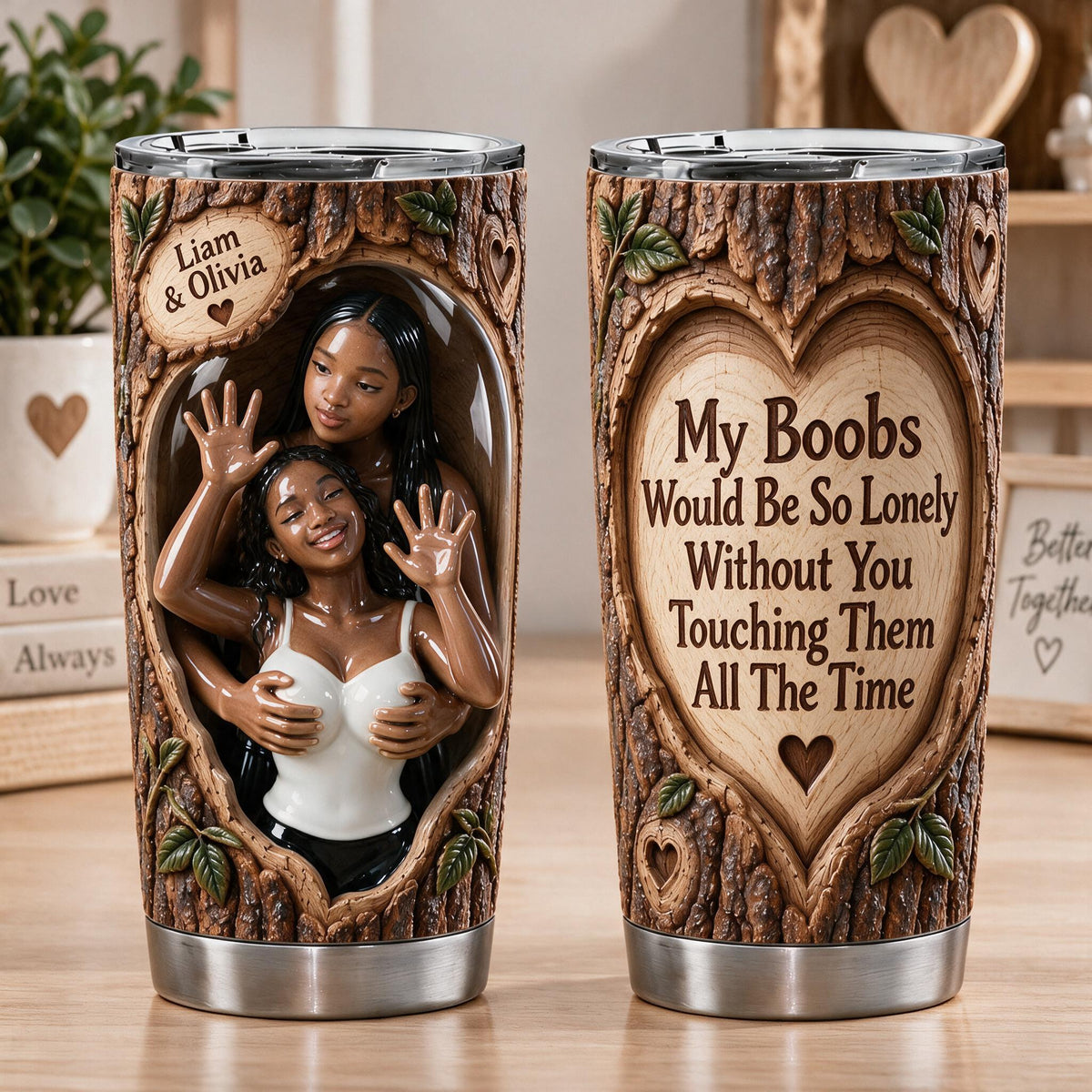 Custom Photo Black Lesbian Couple Funny Spicy Tumbler LGBT Couple Gift