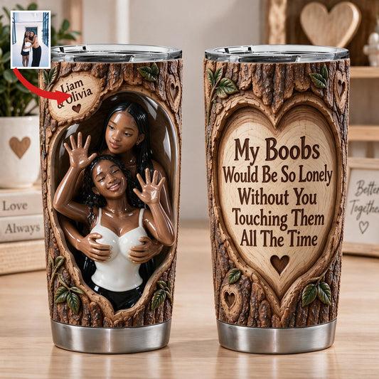 Custom Photo Black Lesbian Couple Funny Spicy Tumbler LGBT Couple Gift