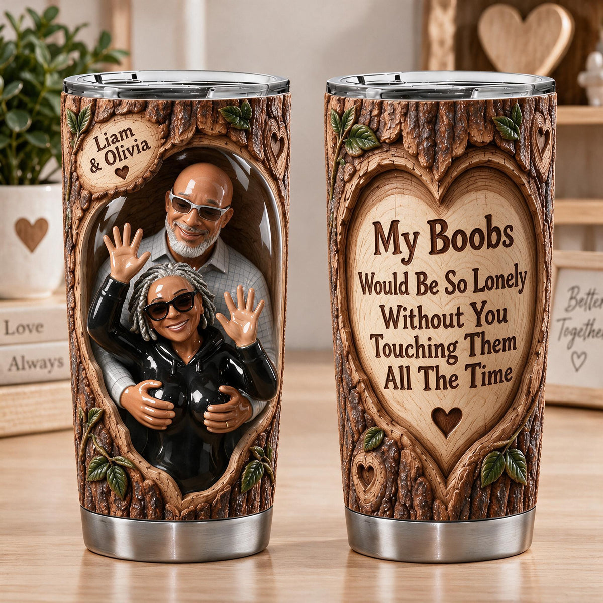 Custom Photo Middle-Aged Black Couple Funny Naughty Tumbler, Husband Wife Gift
