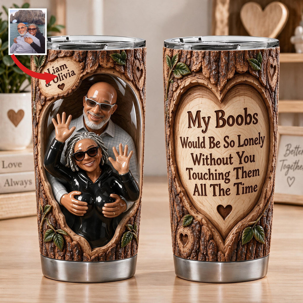 Custom Photo Middle-Aged Black Couple Funny Naughty Tumbler, Husband Wife Gift