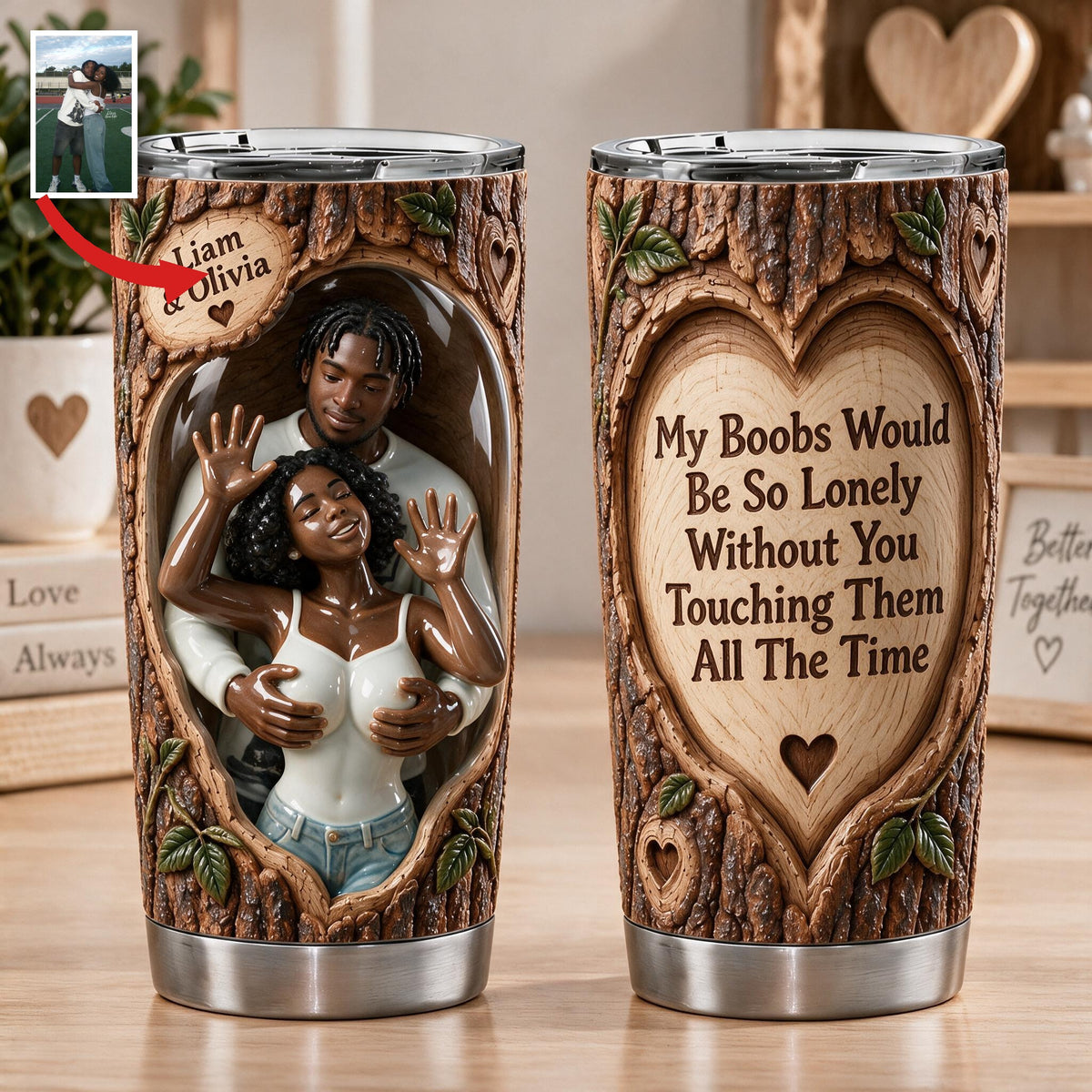 Custom Photo Black Couple Spicy Funny Husband Wife Tumbler