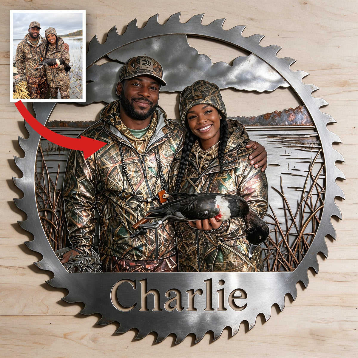 Personalized Black Hunting Couple 3D Cut Metal Sign Hunting Wall Decor Gift