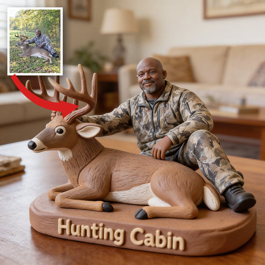 Personalized Middle-Aged Black Hunter with Deer Custom Shaped Acrylic Plaque Hunting Cabin Decor