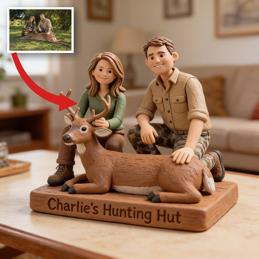 Personalized Middle-Aged Hunting Couple with Deer Custom Shaped Acrylic Plaque Hunting Gift