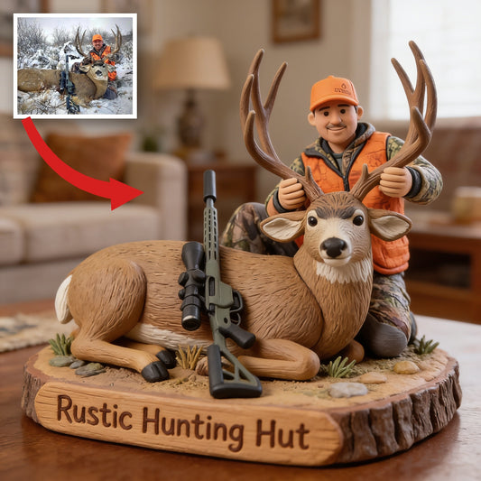 Personalized Middle-Aged Hunter with Deer Shaped Acrylic Plaque Hunting Gift