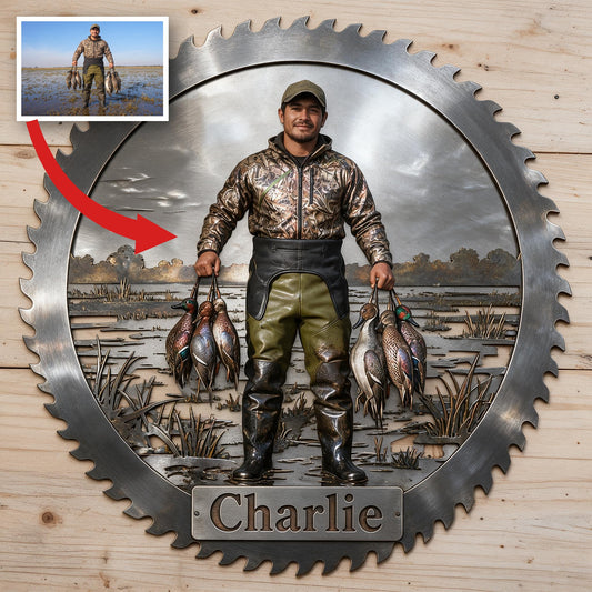 Panneau Métallique Décoratif Personnalisé Chasseur de Canard Latino 3D