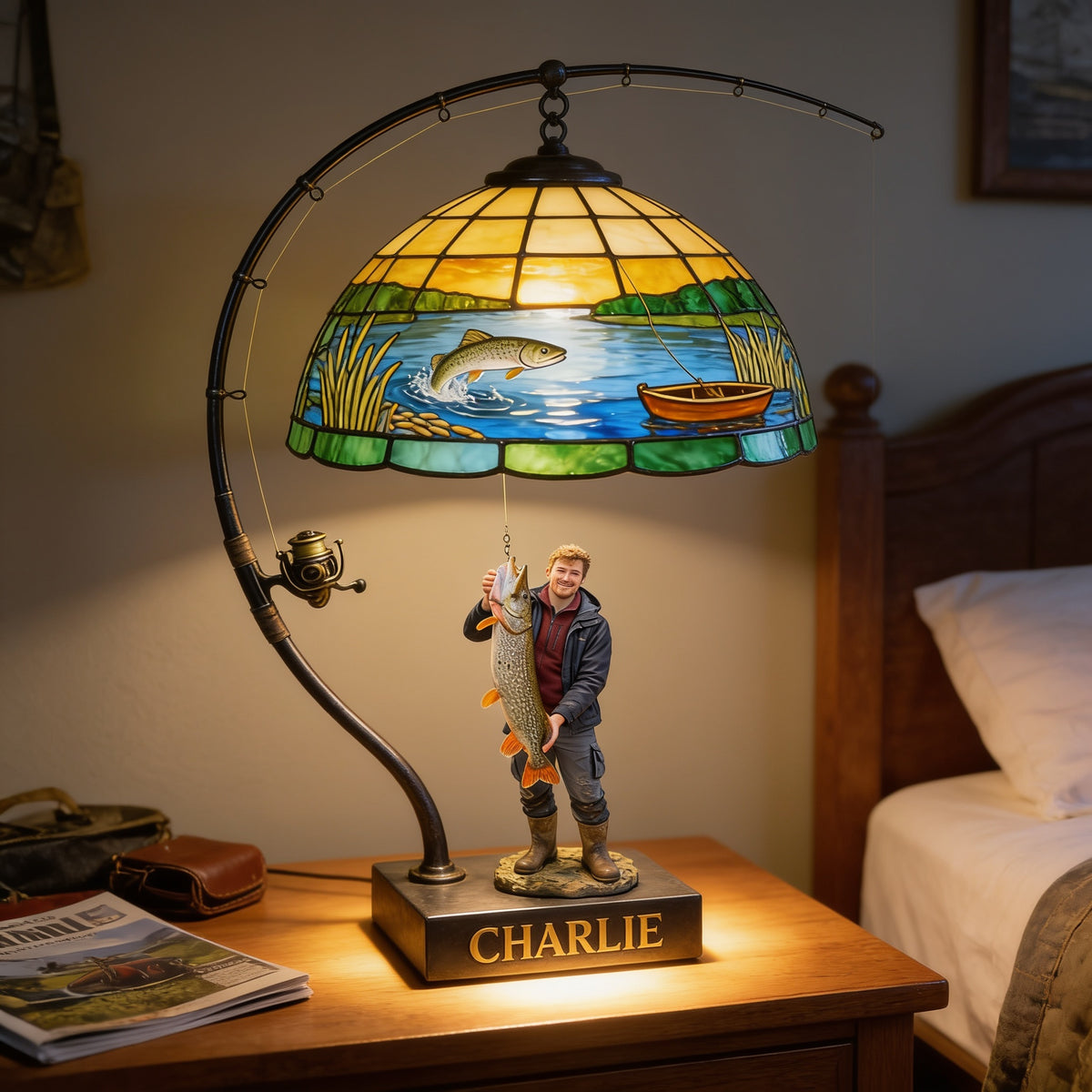 Personalized Fisherman Acrylic LED Night Light - Fishing Lover Gift Home Decor