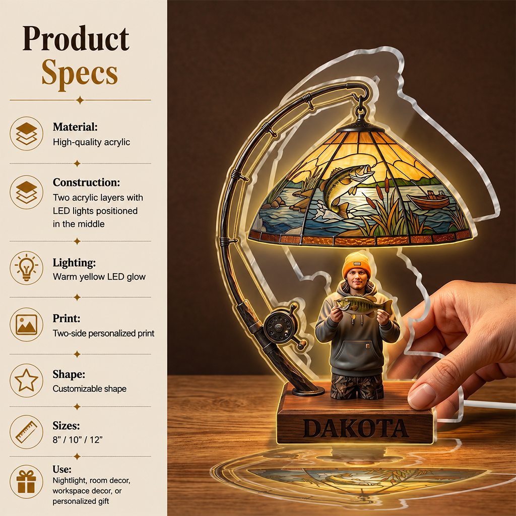 Personalized Father and Child with Fish Fishing Lover Acrylic LED Night Light