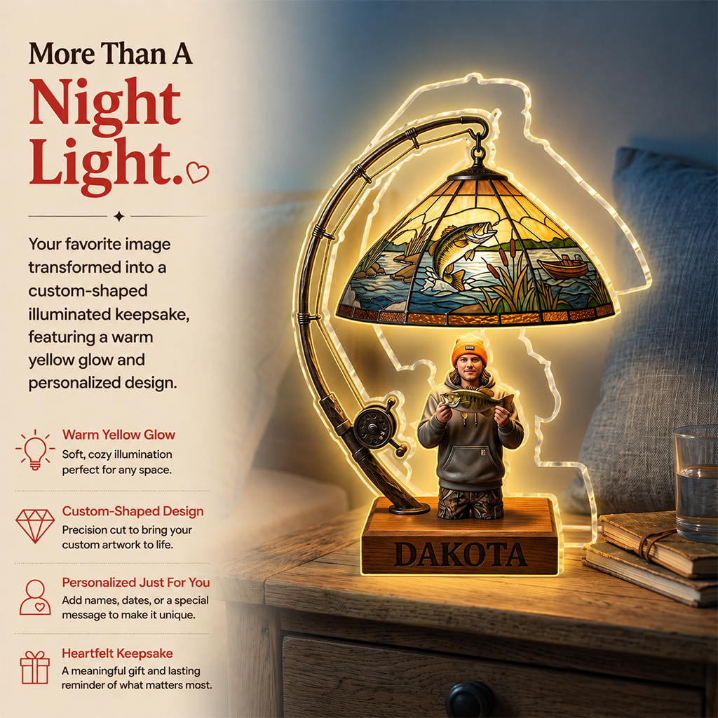 Personalized Father and Child with Fish Fishing Lover Acrylic LED Night Light