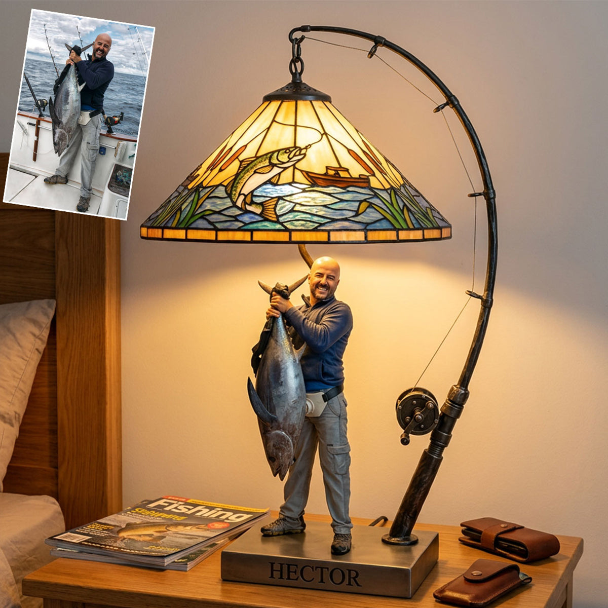 Personalized Middle-Aged Fisherman LED Night Light Fishing Lover Gift